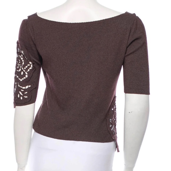 Sexy Roberto Cavalli Dark Brow Stretch Blouse Top with Floral Appliqué S - Picture 3 of 3